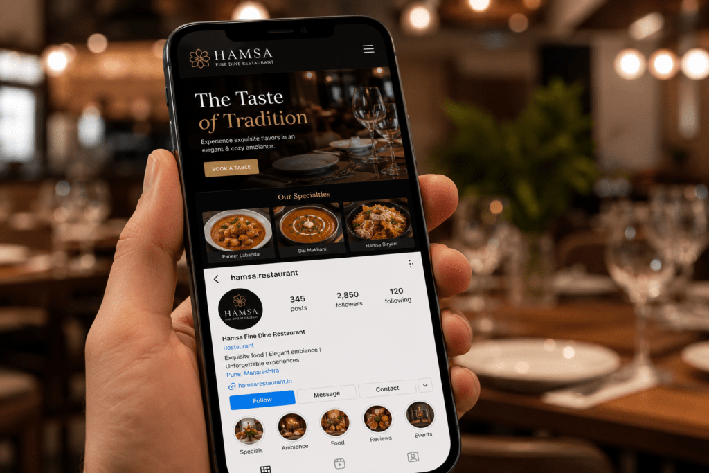 Team of experts from a restaurant marketing agency discussing strategies in a cafe