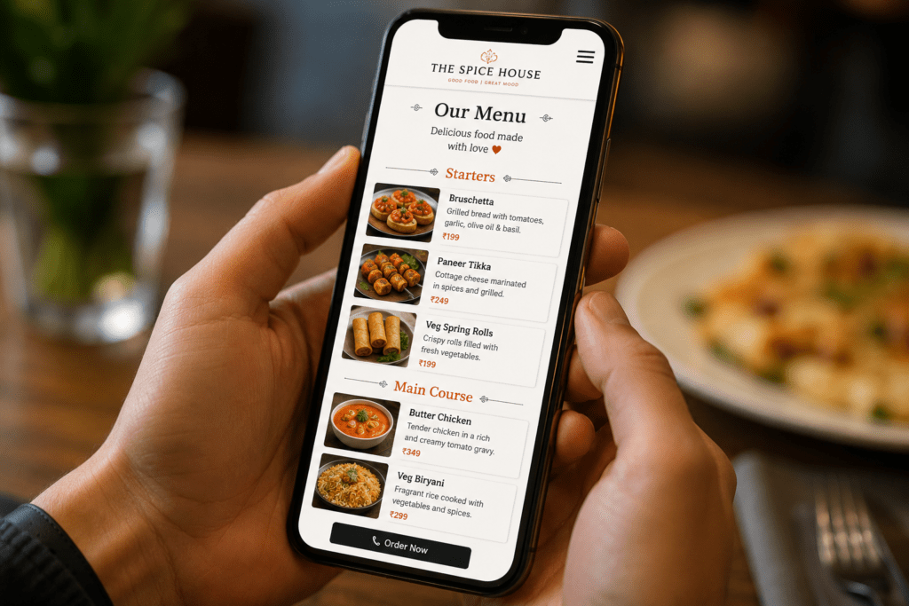 Customer viewing a mobile responsive food menu on a smartphone