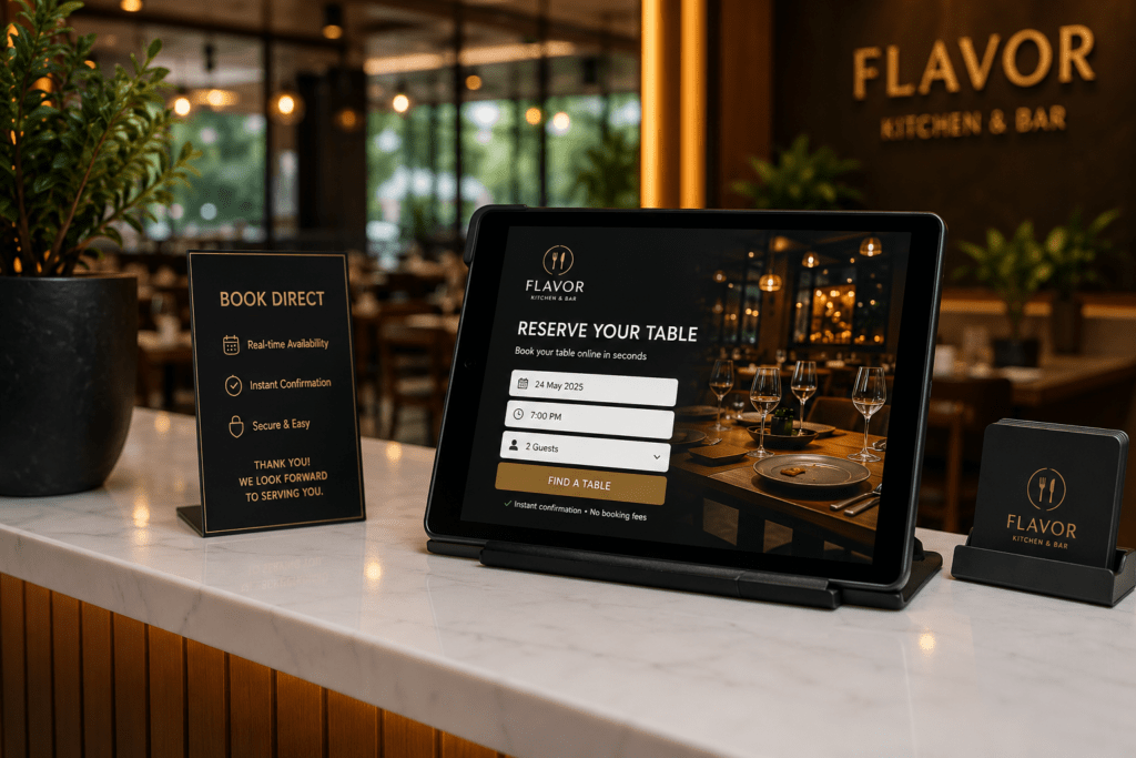 Tablet showing a direct online ordering system for a food business