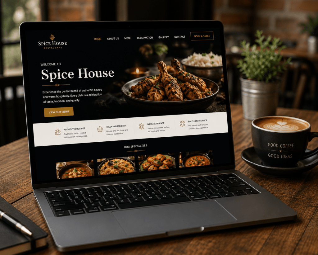Professional restaurant web design showcasing food and reservations