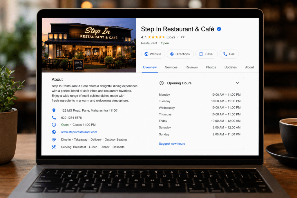 Optimized local map listing for a food business