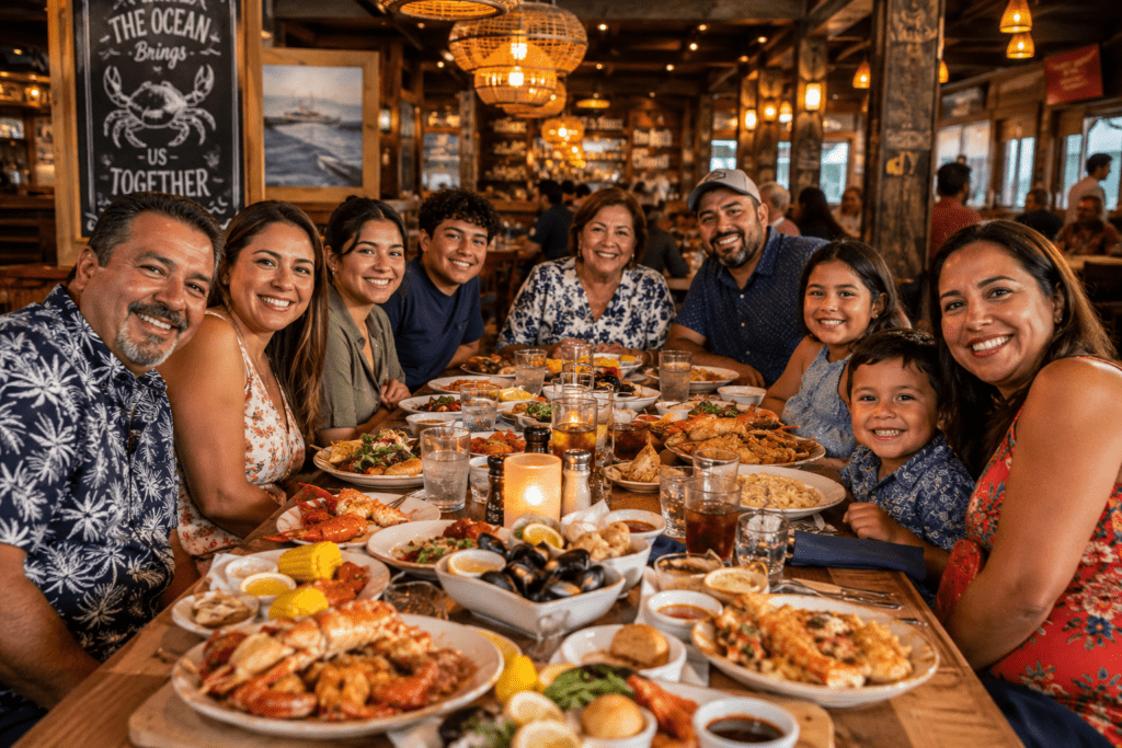 Family enjoying dinner booked through targeted online promotions