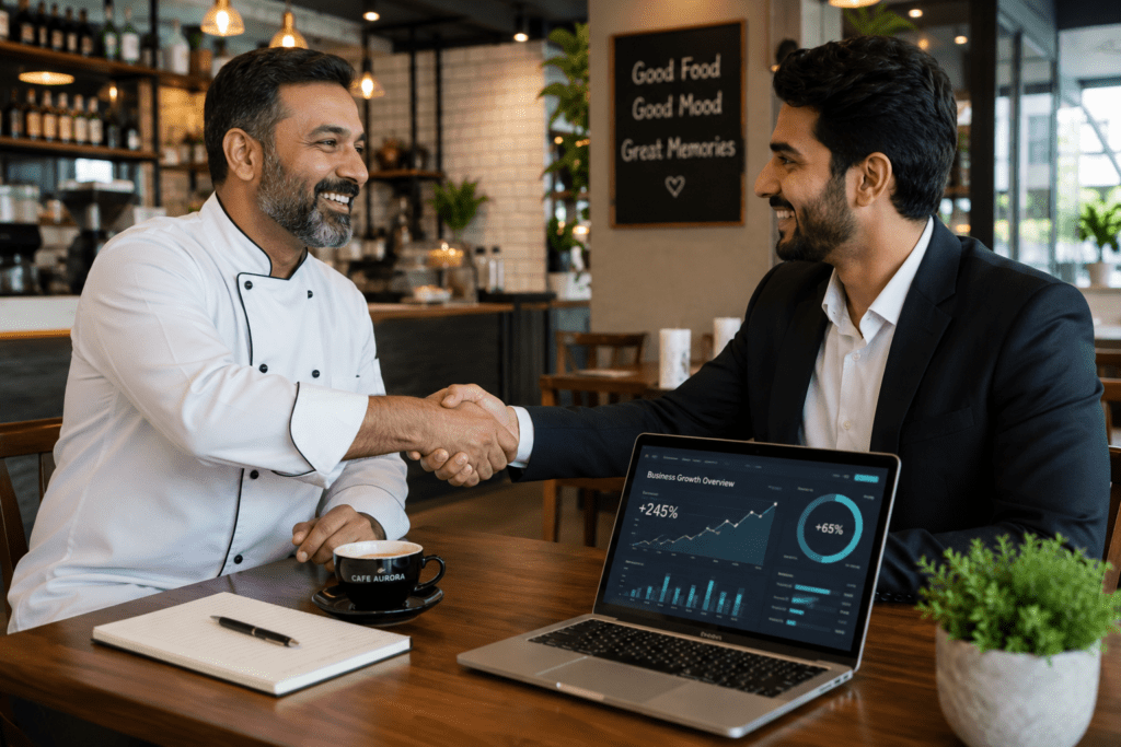 Restaurant marketing agency partnering with a food business owner